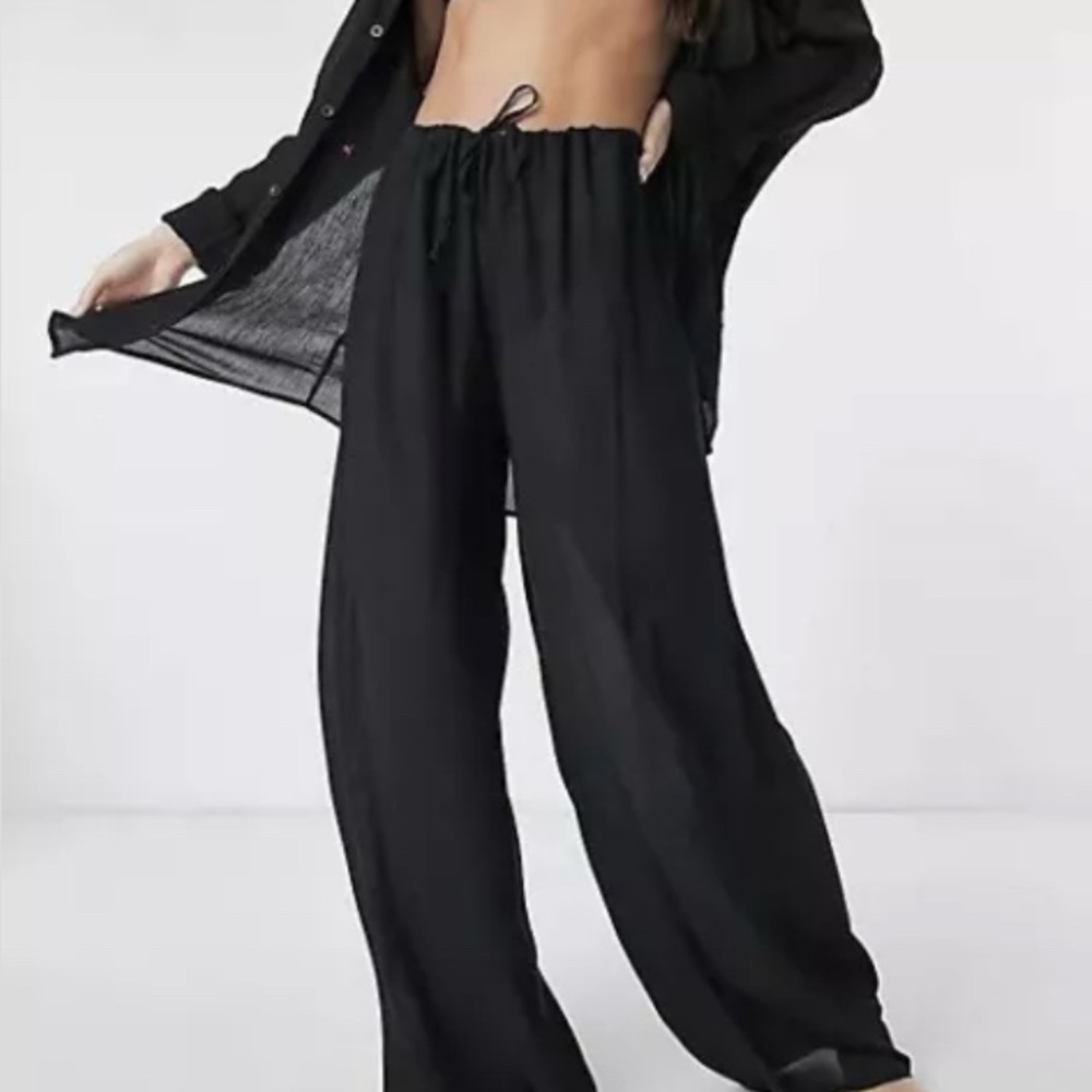 ASOS DESIGN-Tie Waist Palazzo Beach Pants-Women's Size: US 0-Color:Black-NEW!!
